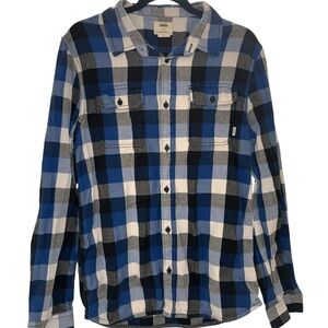 Vans Men's Blue and Black Checkered Flannel Shirt Size Large Excellent
